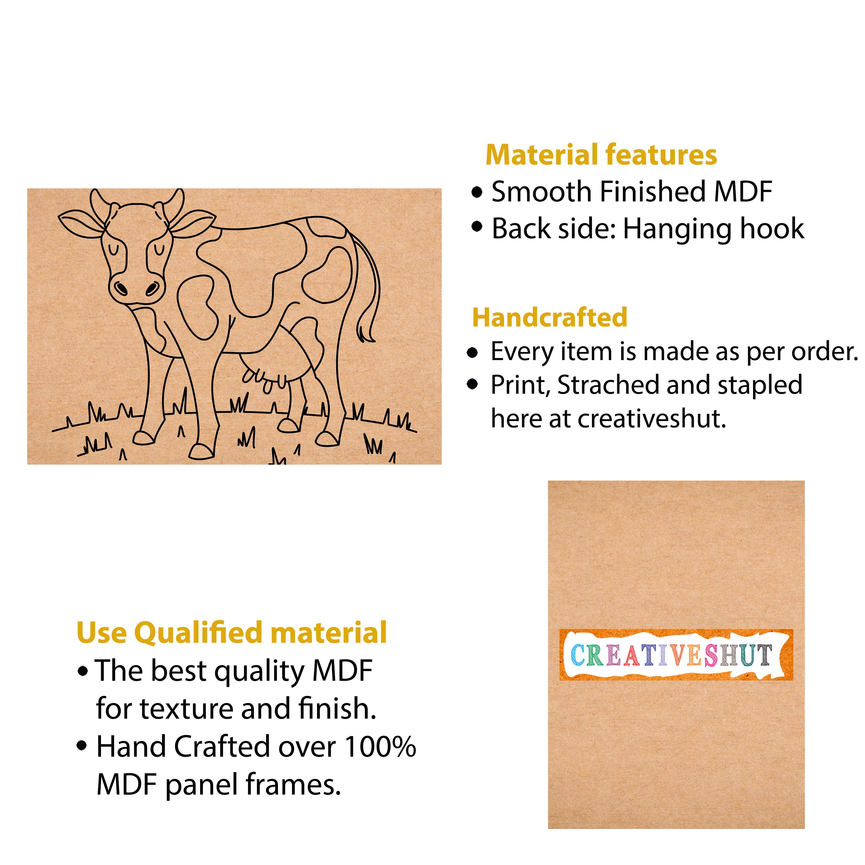 Canvas And Mdf Farm Cow Pre-marked Framed Base For Painting