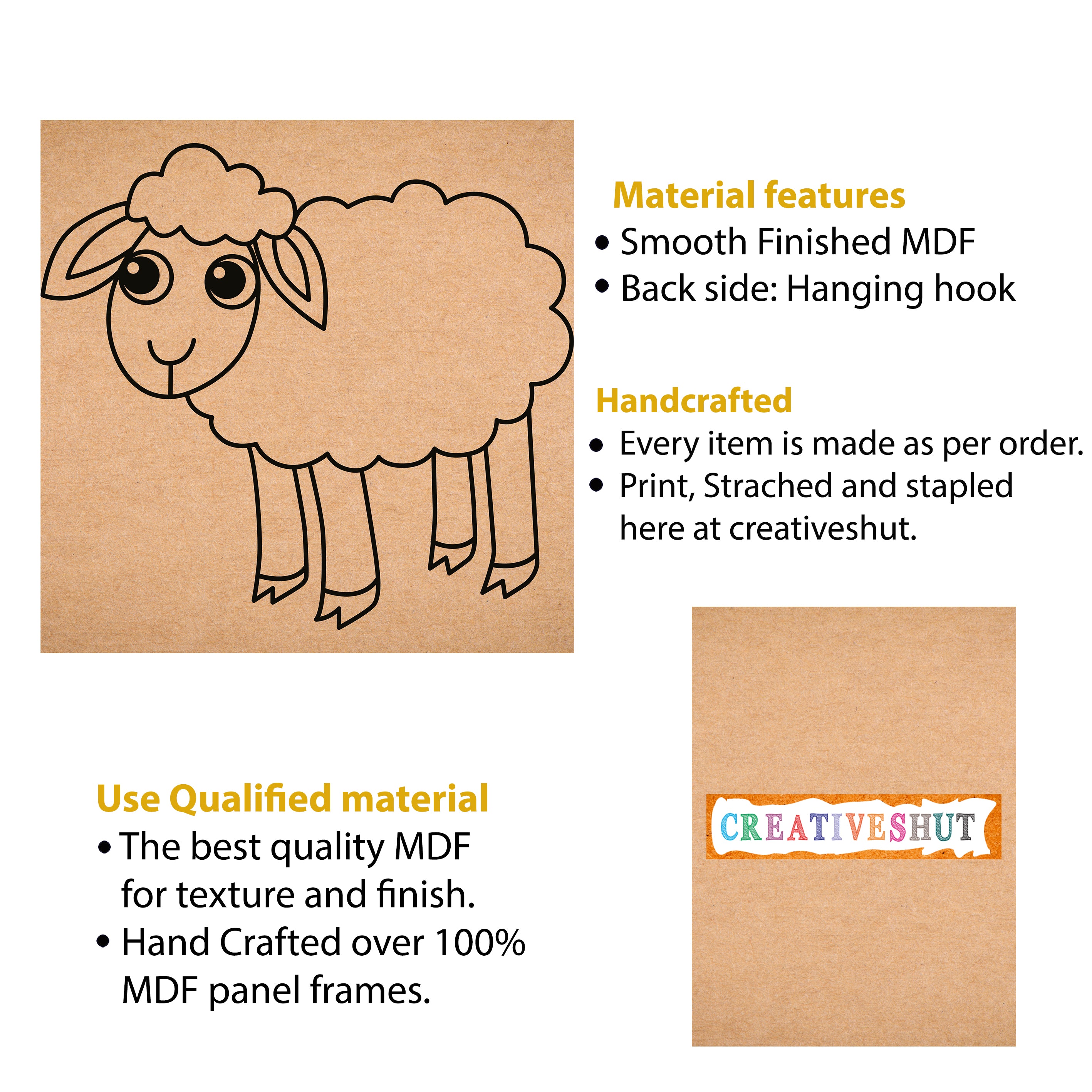 Canvas And Mdf Farm Animal Pre-marked Framed Base For Painting
