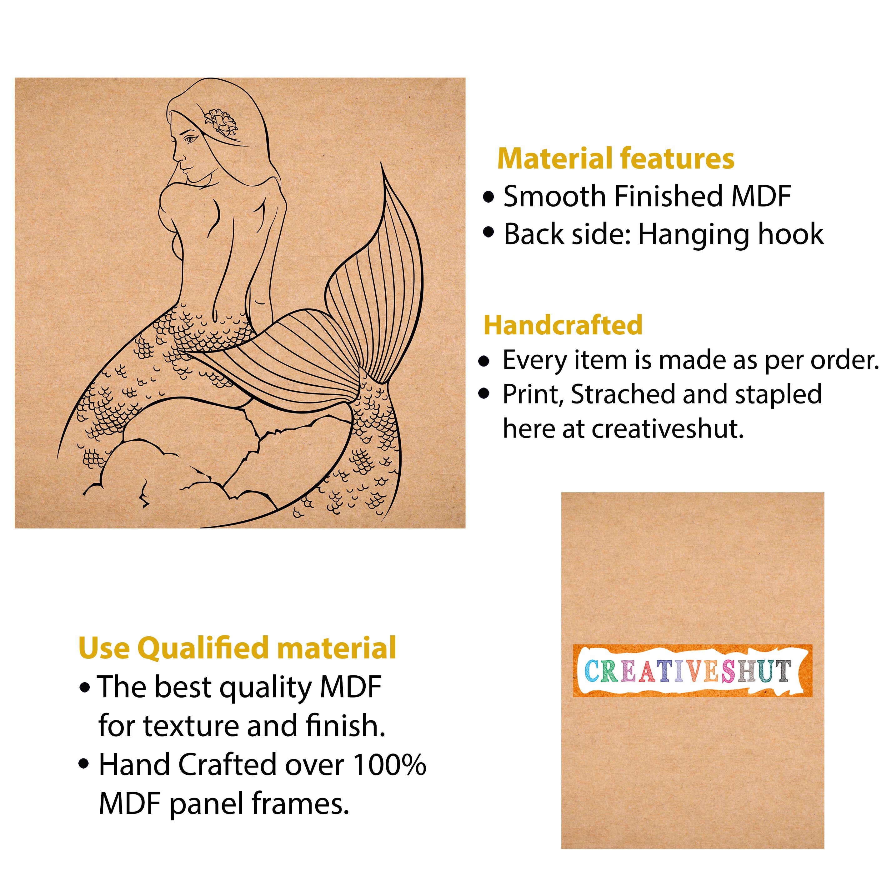Canvas and MDF Mermaid Pre-Marked Framed Base for Painting