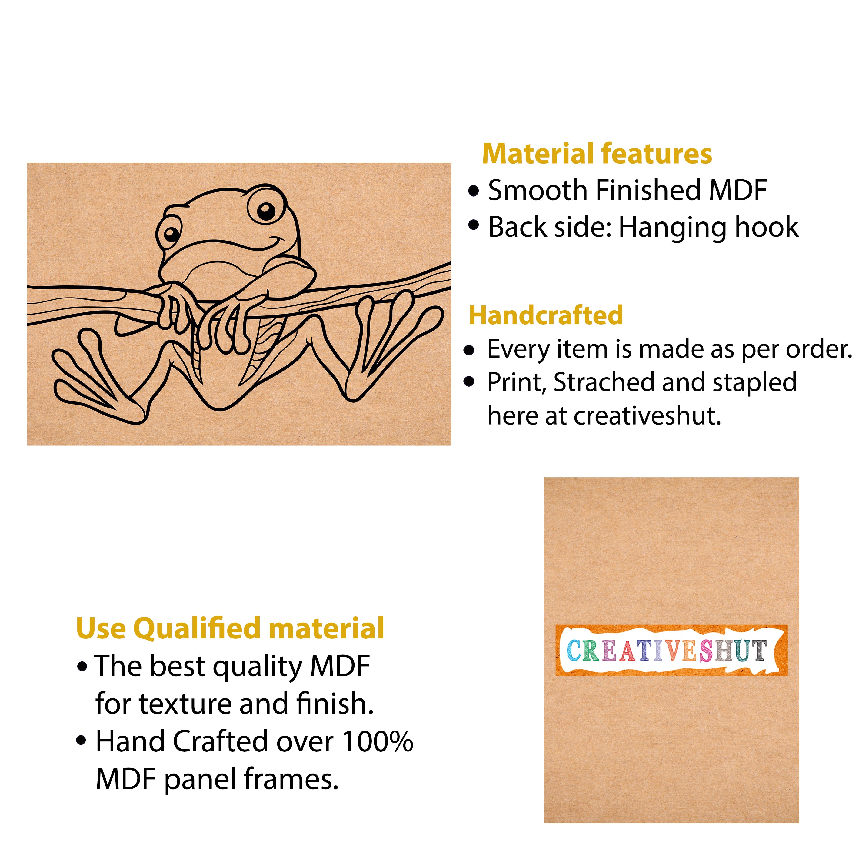 Canvas And Mdf Frog Pre-marked Framed Base For Painting