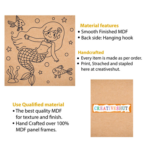 Canvas and MDF Mermaid Pre-Marked Framed Base for Painting