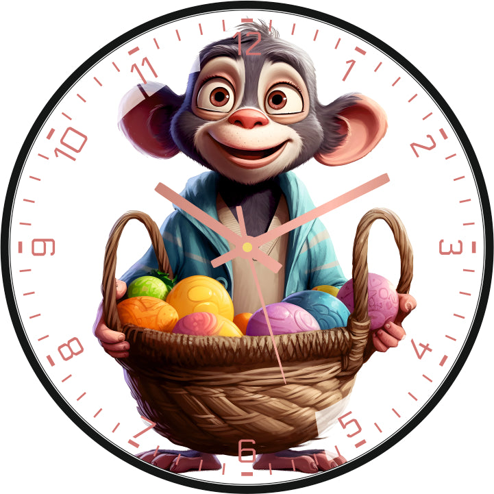 Monkey Holding Basket Wall Clock