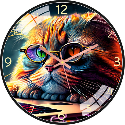 Cat With Glasses Cat Wall Clock