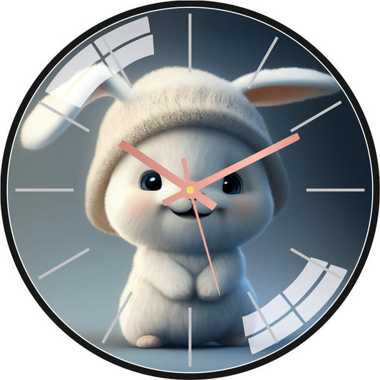 Grey Cute Bunny Wall Clock