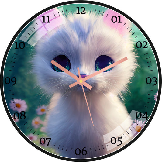 White Cute Cat Wall Clock