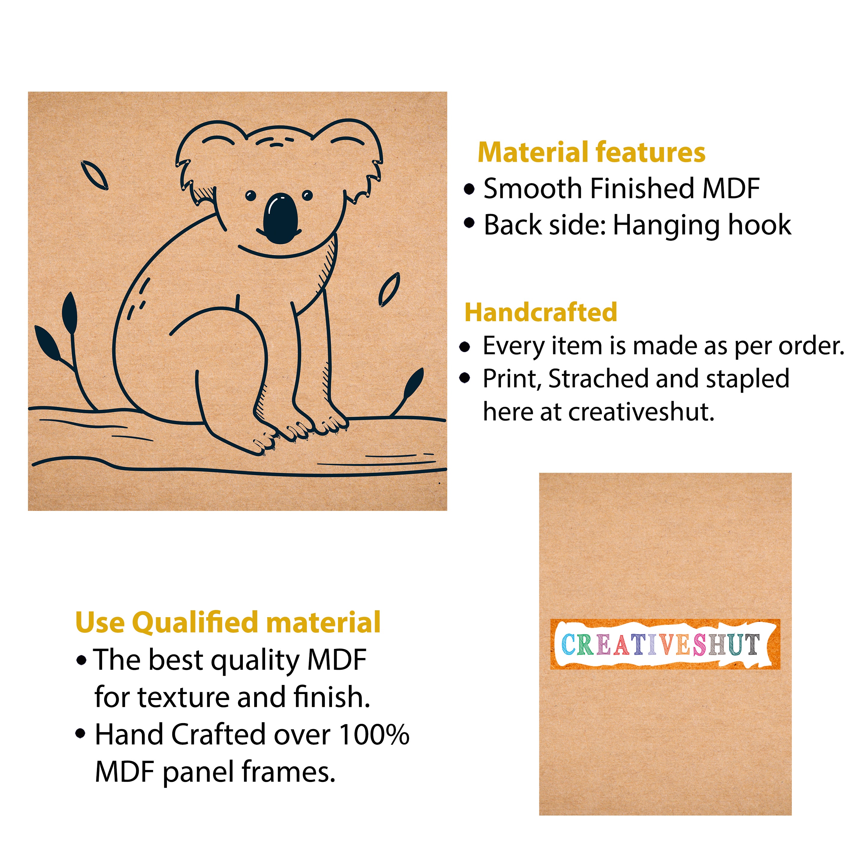 Canvas And Mdf Koala Pre-marked Framed Base For Painting