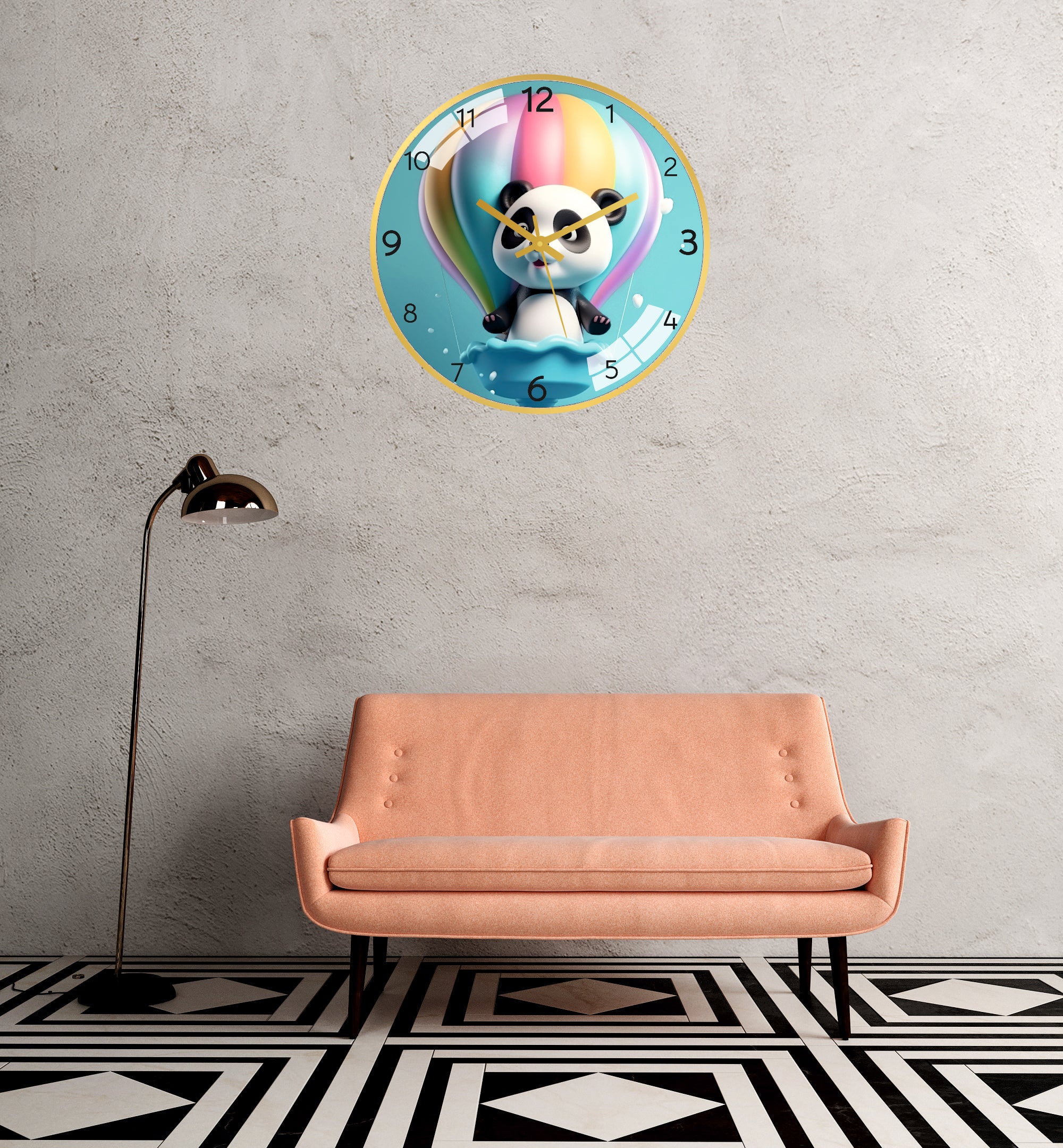 Cute Panda Holding Balloon Wall Clock