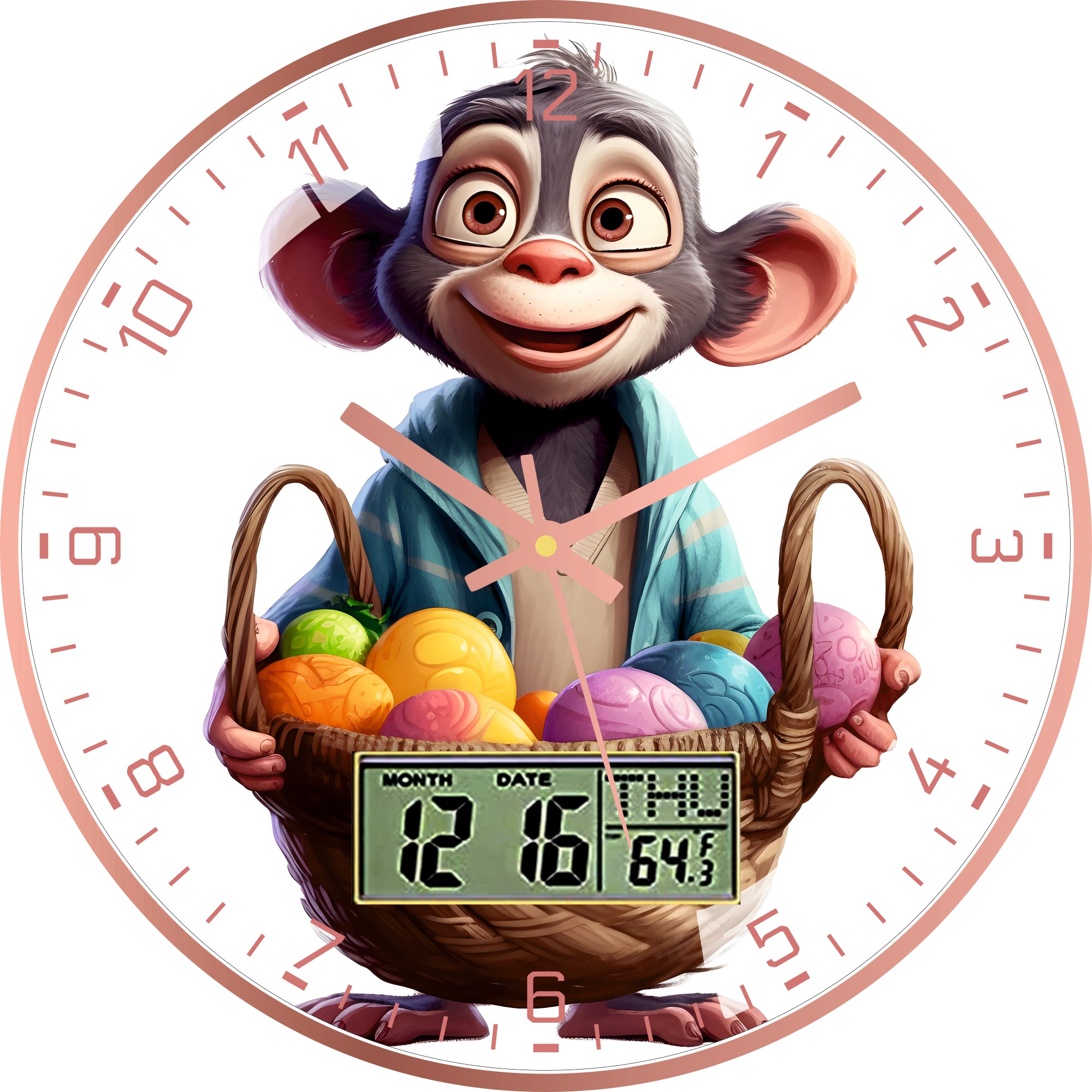 Monkey Holding Basket Wall Clock