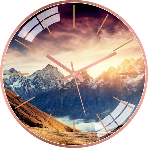 Sunset Foggy Mountain Wall Clock